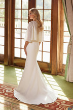 White Satin Sheath Sweetheart Wedding Gown With Sequin Jacket NXJW1030