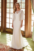 White Satin Sheath Sweetheart Wedding Gown With Sequin Jacket NXJW1030