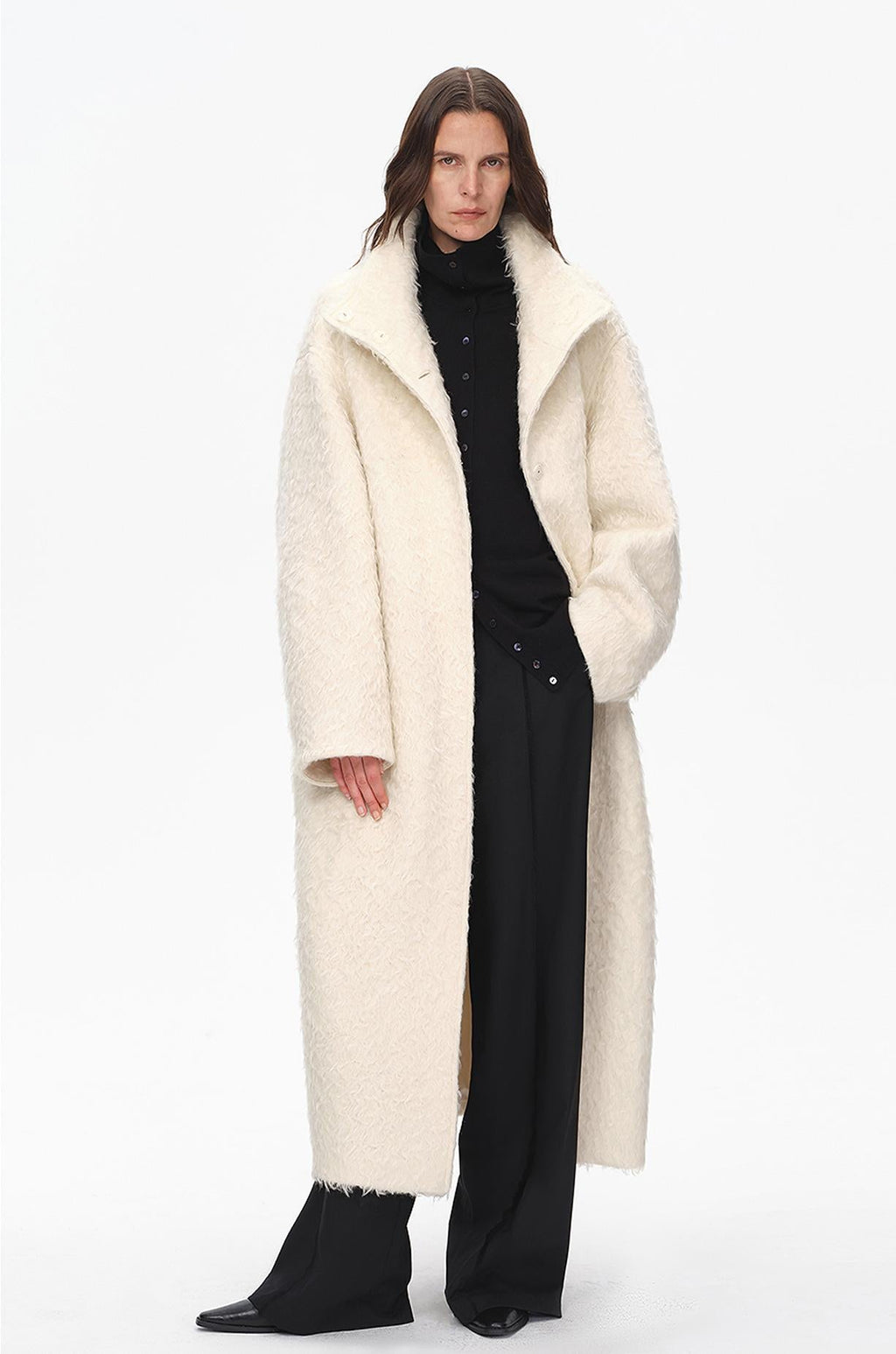"Song of Snowland"Women's mohair wool stand collar coat autumn and winter loose woolen coat