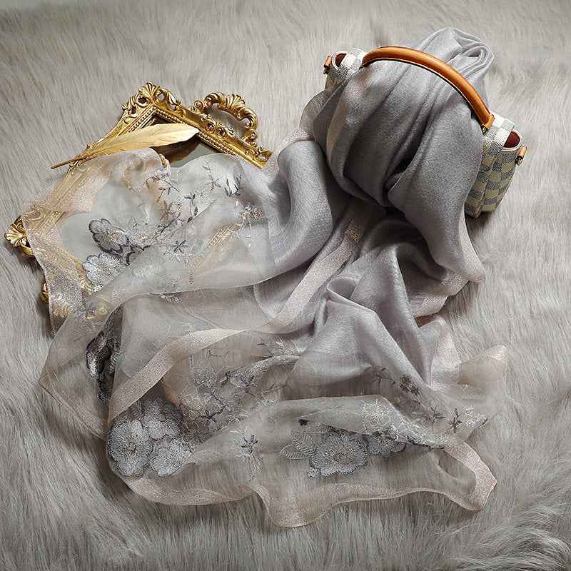 Silk Wool Blended  Embroidered Scarves