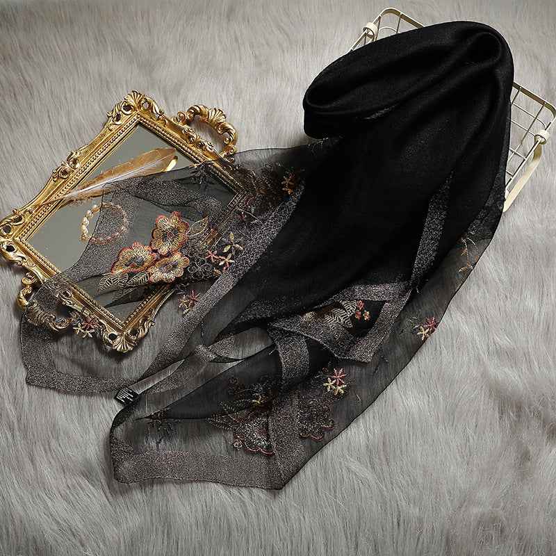 Silk Wool Blended  Embroidered Scarves