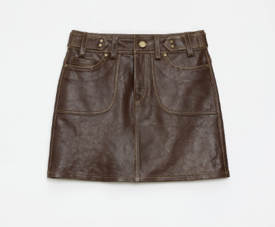 "Houston Street" New Zealand imported sheep leather vintage A-line short skirt