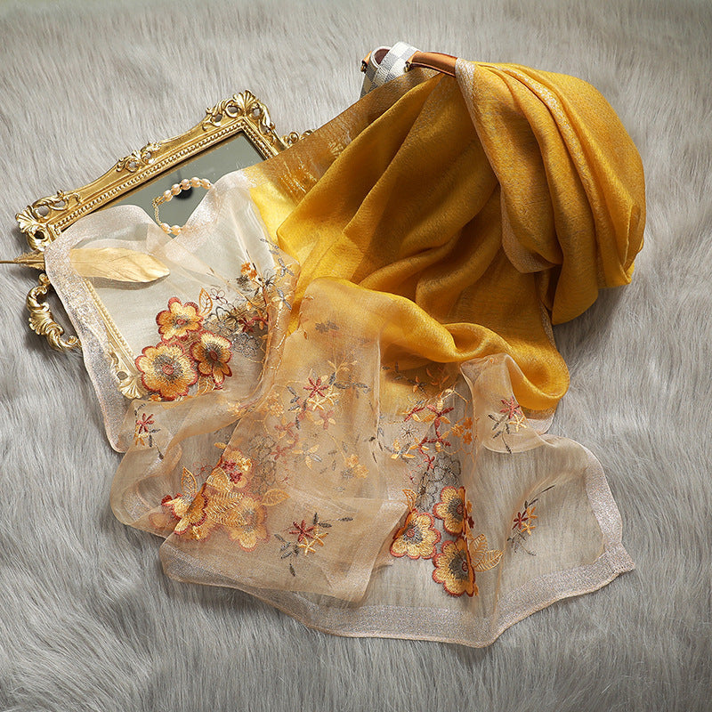 Silk Wool Blended  Embroidered Scarves