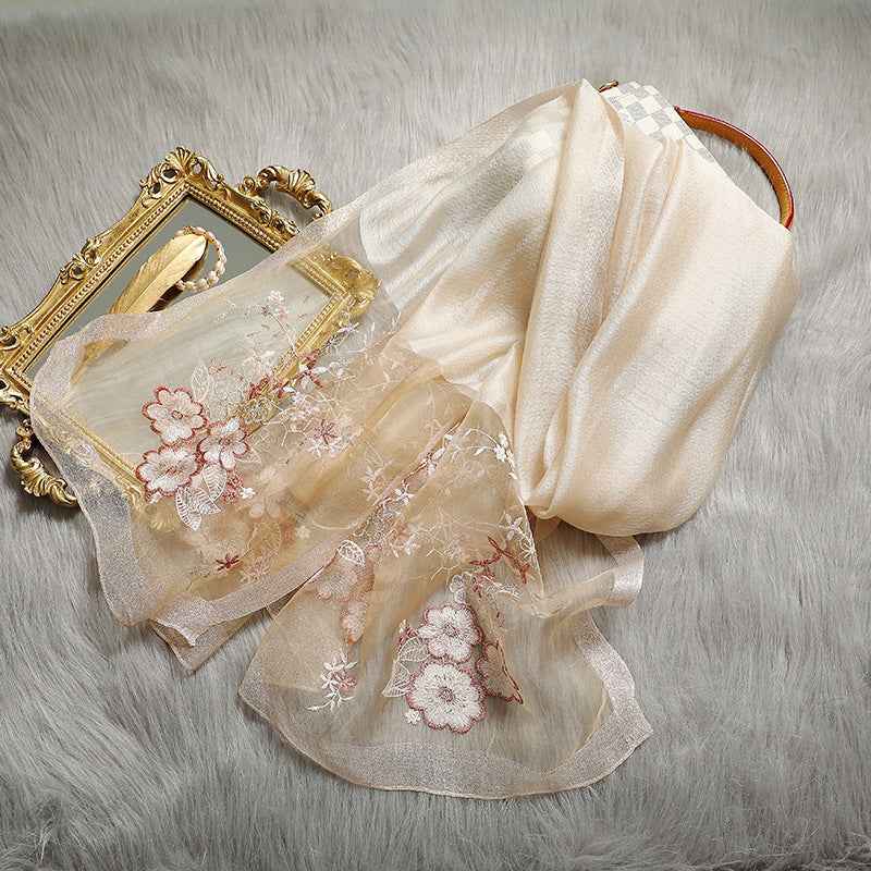 Silk Wool Blended  Embroidered Scarves