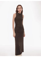 "Half Summer Ball" Fine Wool Blend Sleeveless Slit Long Knit Dress