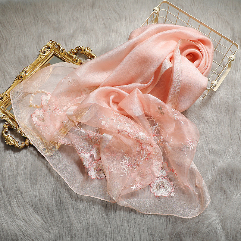 Silk Wool Blended  Embroidered Scarves