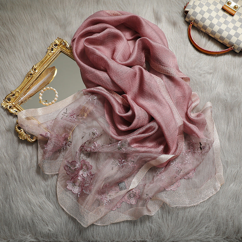Silk Wool Blended  Embroidered Scarves