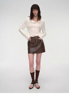 "Houston Street" New Zealand imported sheep leather vintage A-line short skirt