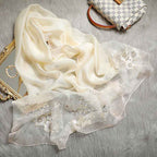 Silk Wool Blended  Embroidered Scarves