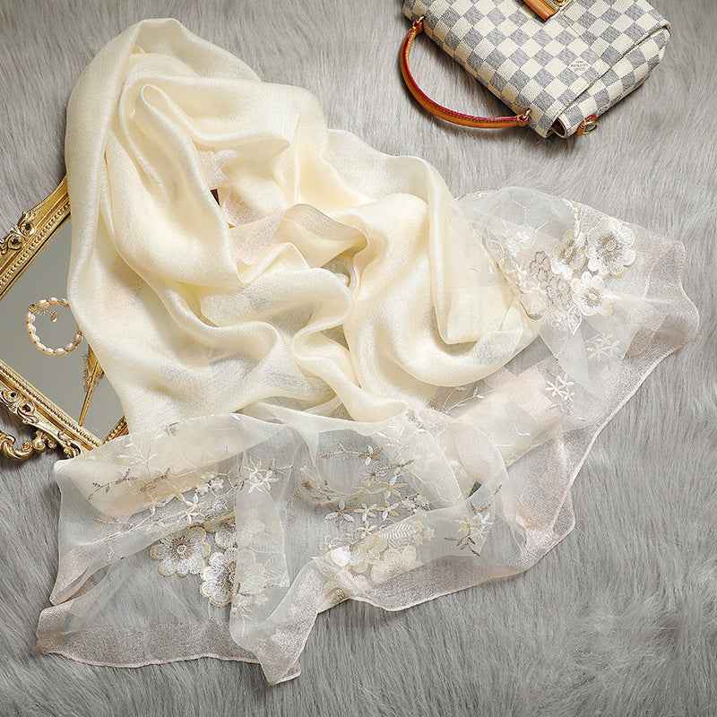 Silk Wool Blended  Embroidered Scarves