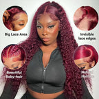 30 Inch Burgundy 99j Deep Wave Frontal Wig Colored Curly Human Hair Wigs 200 250 Density 13x4 Hd Lace Frontal Human Hair Wigs