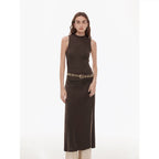 "Half Summer Ball" Fine Wool Blend Sleeveless Slit Long Knit Dress