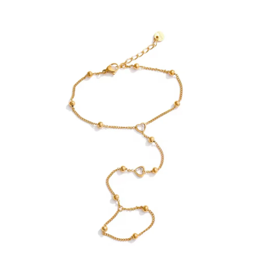 Double Heart Hand Chain Bracelet – 18K Gold-Plated