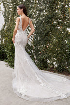 Avery Lace Bodice Illusion V-Neck Long Wedding Dress CDA1072W
