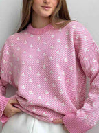 Contrast Round Neck Long Sleeve Sweater for Women Fashion