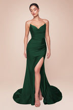 STRAPLESS STRETCH SATIN FITTED GOWN CDCD791