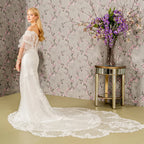 Floral embroidery bead sheer sleeves mesh mermaid wedding gown GLGL3479