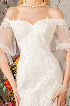 Floral embroidery bead sheer sleeves mesh mermaid wedding gown GLGL3479